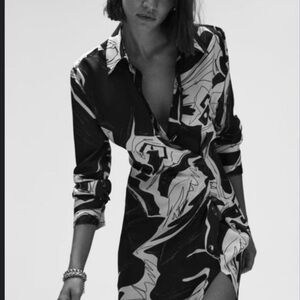 Zara Black and White Abstract Satin Dress